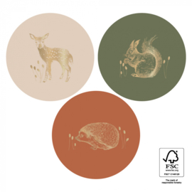 Set van drie (sluit) stickers herfstdieren, Forest Gold - Faded
