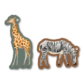 2 cadeau labels jungle, giraffe en zebra