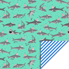 Dubbelzijdig inpakpapier Shark - Stripe Blue