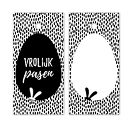 Cadeaulabel vrolijk Pasen, zwart/wit