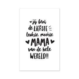 Minikaartje jij bent de liefste, leukste, mooiste mama van de hele wereld