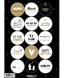 Stickervel kerst, goud 15 ronde sluit/cadeaustickers