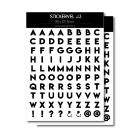 Stickervel  letters zwart/wit (set van 2 vellen van 80)