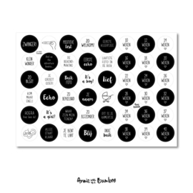 Stickervel Zwangerschap (zwart/wit) met  48 ronde (sluit)stickers