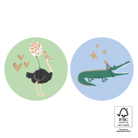 Set van twee (sluit) stickers struisvogel en krokodil