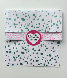 Wit cadeauzakje met mint kleurige confetti en een neon rose patroon aan de binnenkant 17x27 cm  (L)