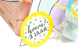 Sluitsticker hoera 3 jaar, neon - leeftijd sticker