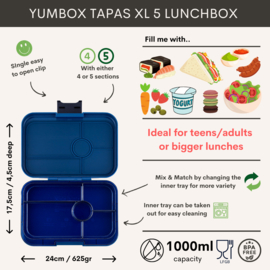 Yumbox Tapas XL -Monte Carlo Blue / Navy Clear tray , 5 vakken