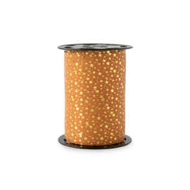 77. oranje paporlene cadeaulint met gouden sterretjes. 10 mm breed