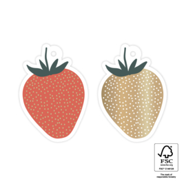 2 aardbeien labels, Strawberry Red / Gold