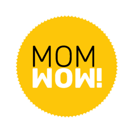 ronde sluitsticker geel met mom wow!