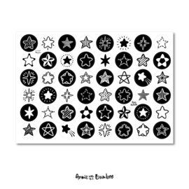 Stickervel met zwart wit sterren, 48 ronde (sluit)stickers