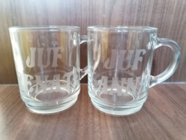 Theeglas voor juf of meester (geëtst, dus vaatwasser proof)