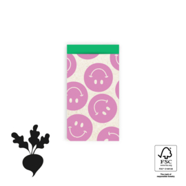 Cadeauzakje Smiley Bright Pink - Green  7x13 cm (S)