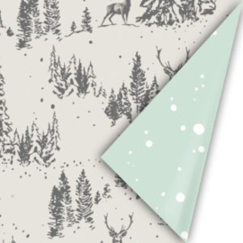 Dubbelzijdig inpakpapier reindeer forest, warm/grey