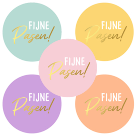 Set van 5 ronde kleurrijke stickers fijne Pasen!