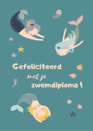 Ansichtkaart gefeliciteerd met je zwemdiploma, zeemeerminnen