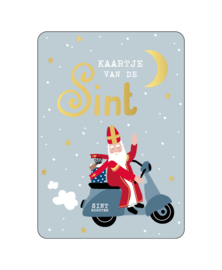 Ansichtkaart  pakjesavond, Sint op scooter