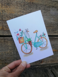 Kaart fiets met bloemen