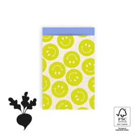 Cadeauzakje Smiley Lemon Yellow - Blue  12 x 19 cm