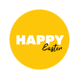 ronde sluitsticker geel happy easter