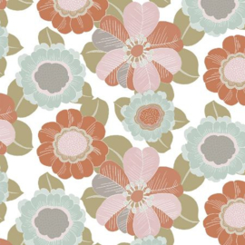 Inpakpapier Retro flowers mint/pink 70x200 cm