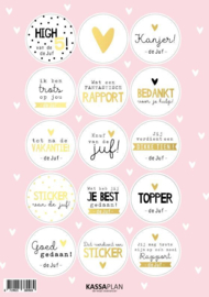 Stickervel juf, 15 ronde sluit/cadeau stickers