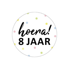 (sluit)sticker hoera! 8 jaar - leeftijd sticker