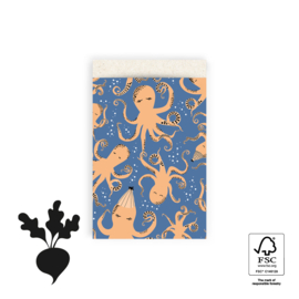 Cadeauzakje Octopus Blue Peach  12 x 19 cm