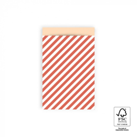 Cadeauzakje  12 x 19 cm Stripe Red - Pastel Orang