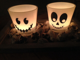 Waxinelichtje houder met Halloween /pompoen gezicht
