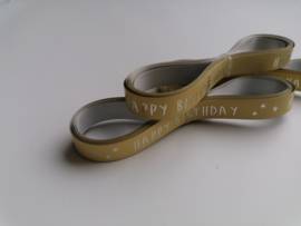 63. Happy Birthday krullint  geel met zilver 10 mm breed