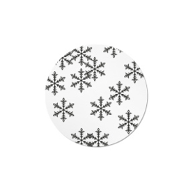 Witte ronde (sluit) sticker met zwarte sneeuwvlokken