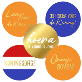 Set van 5 ronde Koningsdag stickers