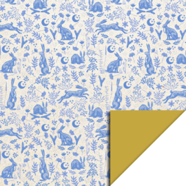 Inpakpapier hare nature Indigo Blue - Yellow