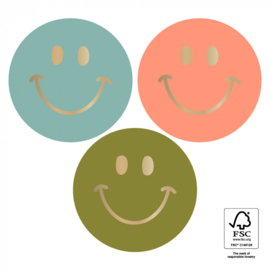 Set van drie grote (sluit) stickers Smiley Gold - Happy