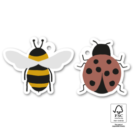 2 cadeau labels, bij / lieveheersbeestje ; Bee / Ladybug
