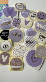 Stickerset van 20 stuks verschillende paarse sluitstickers, purple