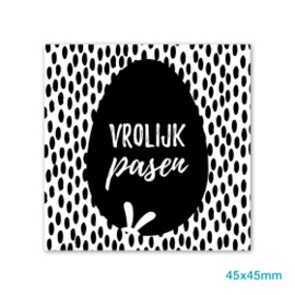 Vierkante sluitsticker vrolijk Pasen,  zwart/wit