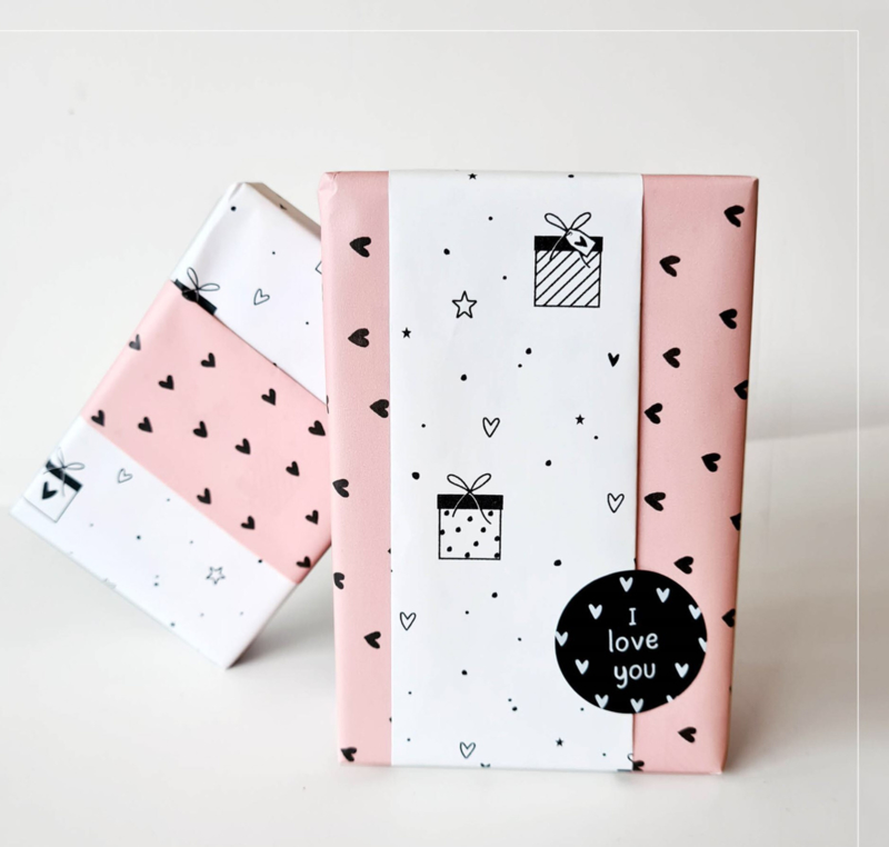 Verzwakken zand concept Inpakpapier dubbelzijdig; 70x200 cm cadeautjes / roze met hartjes |  Cadeaupapier/Inpakpapier - 70 cm | By LM