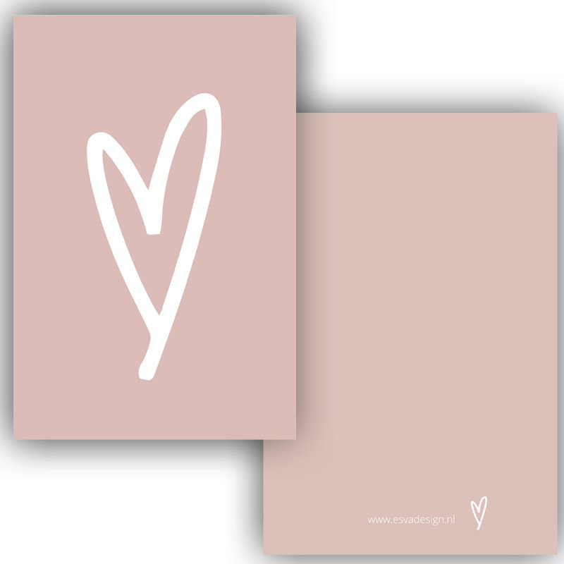 A7 Minikaartje  roze met een wit hartje