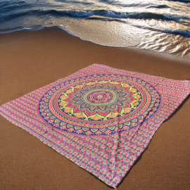 XL Strandlaken - Mandala - Blauw/geel