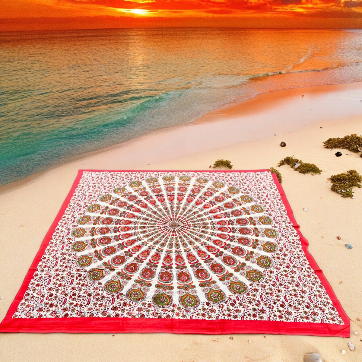 XL Strandlaken - Mandala - Blauw/geel