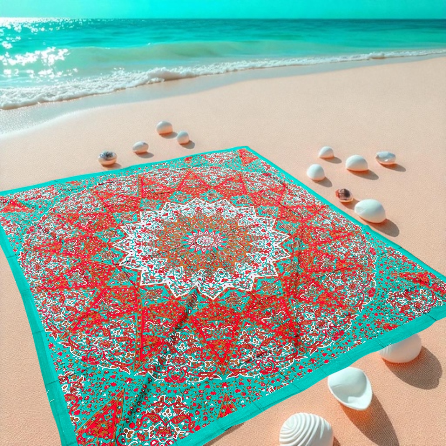 XXL Tweepersoons strandlaken  Turquoise/rood 225x200