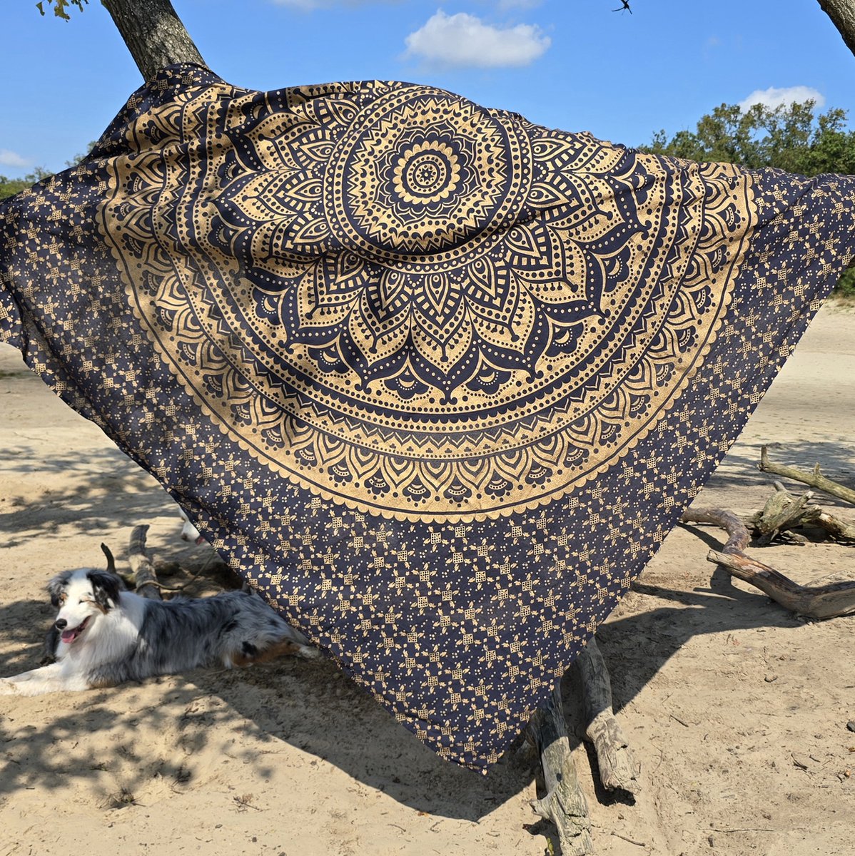 XL Strandlaken - Mandala - Blauw/goud