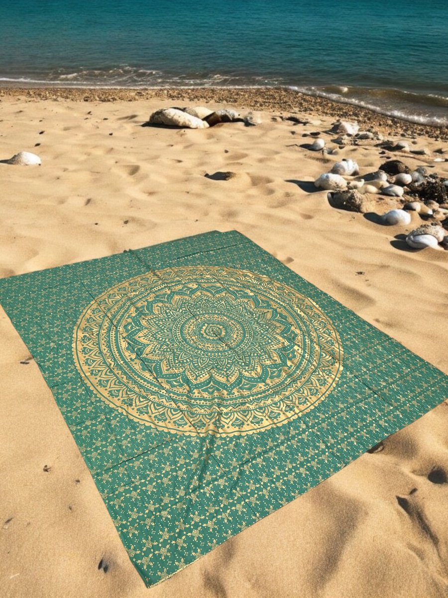 XL strandlaken - Mandala - Goud/groen