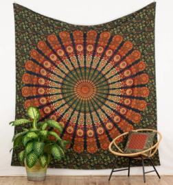 Mandala bedsprei groen oranje