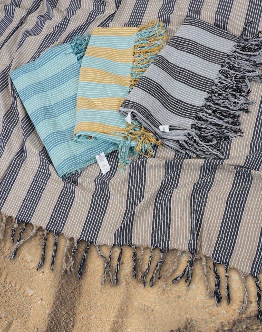 XXL Strandlakens beige blauwe streep