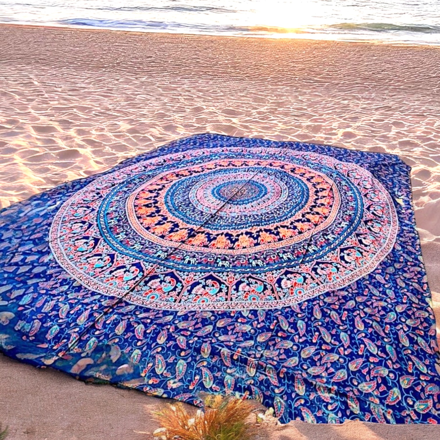 XL Strandlaken - Mandala - petrol/zalm/rood - 100% Katoen