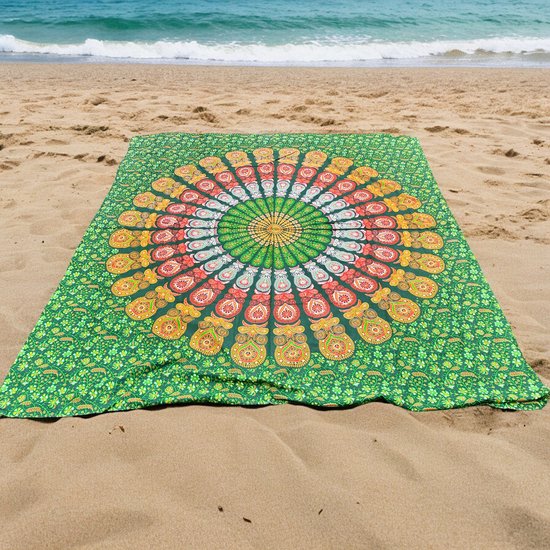 XL Strandlaken - Mandala - Groen/oranje